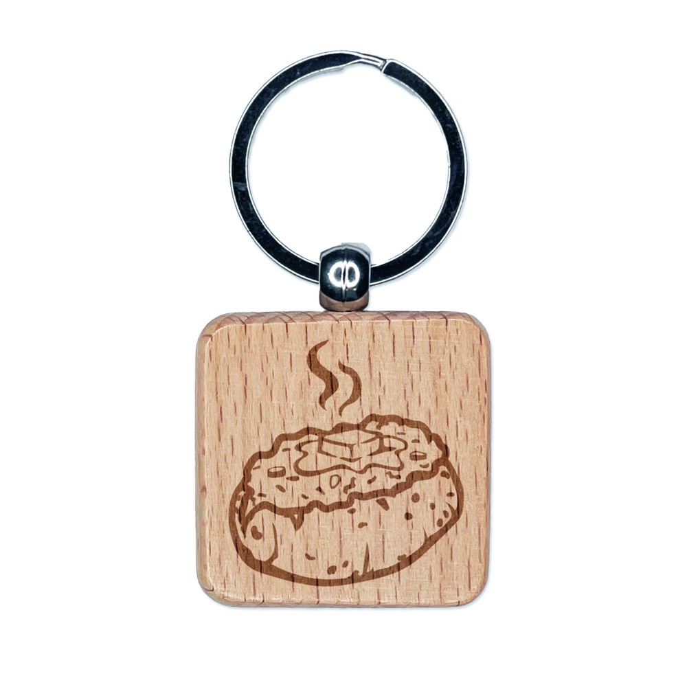 Hot Baked Potato Keychain with Chives Butter Engraved Wood Charm