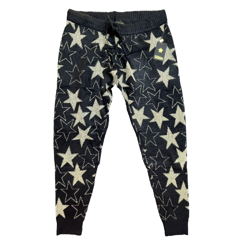 PJ Salvage Glam Black Gold Star Knit Lounge Jogger Pants Large Soft Cozy Luxe