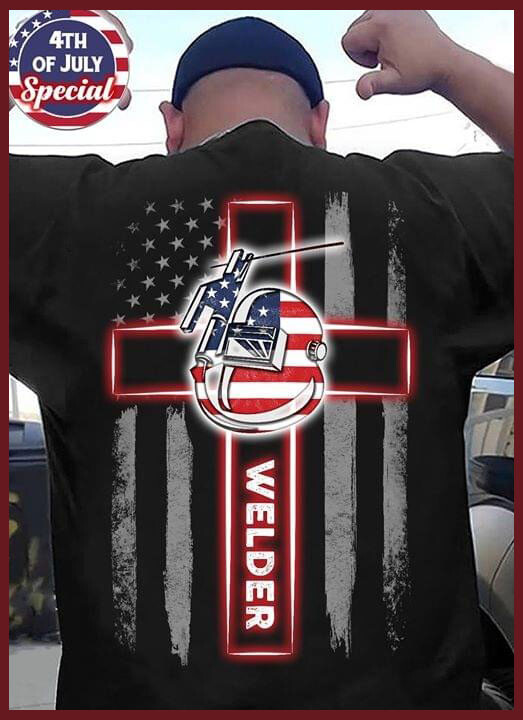 Welder American Flag USA Patriotic Welder Gift Unisex T-Shirt on Back Full Size