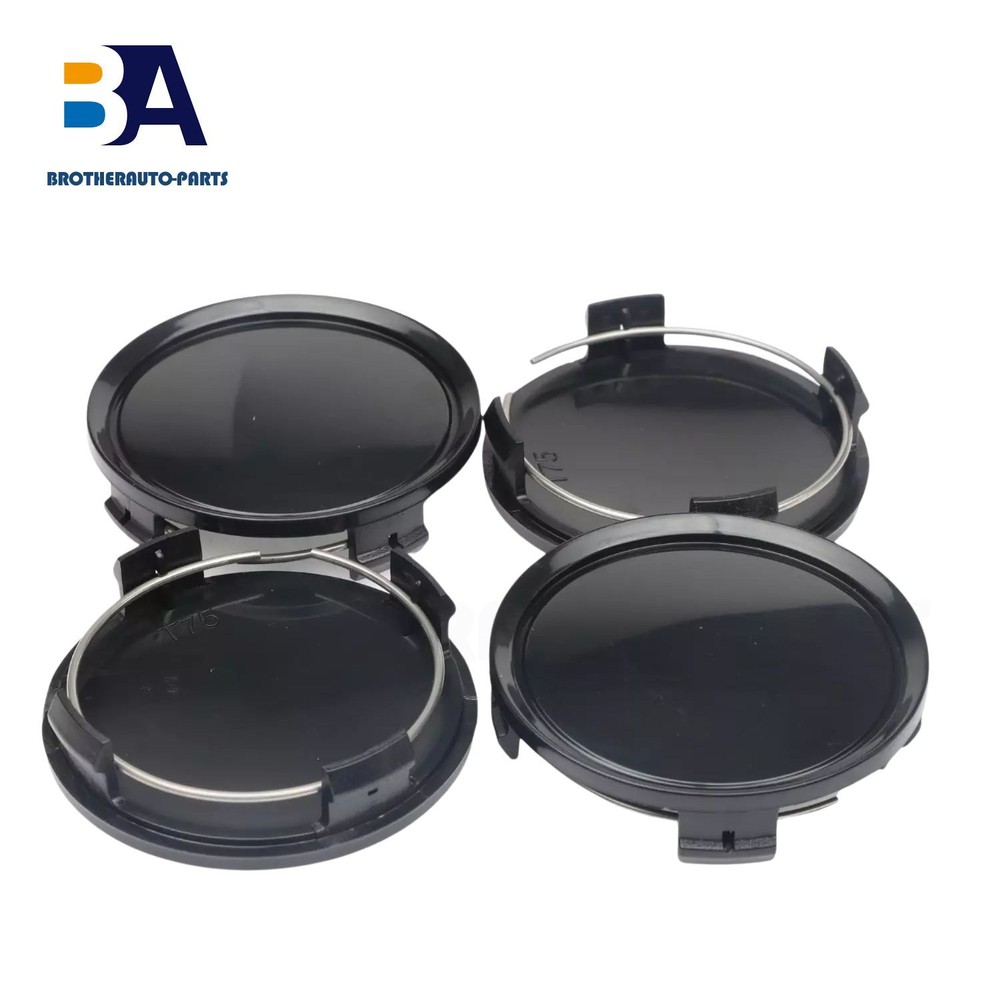 4Pcs 75mm Universal Black Wheel Center Caps with 4 Clips for Car Rims