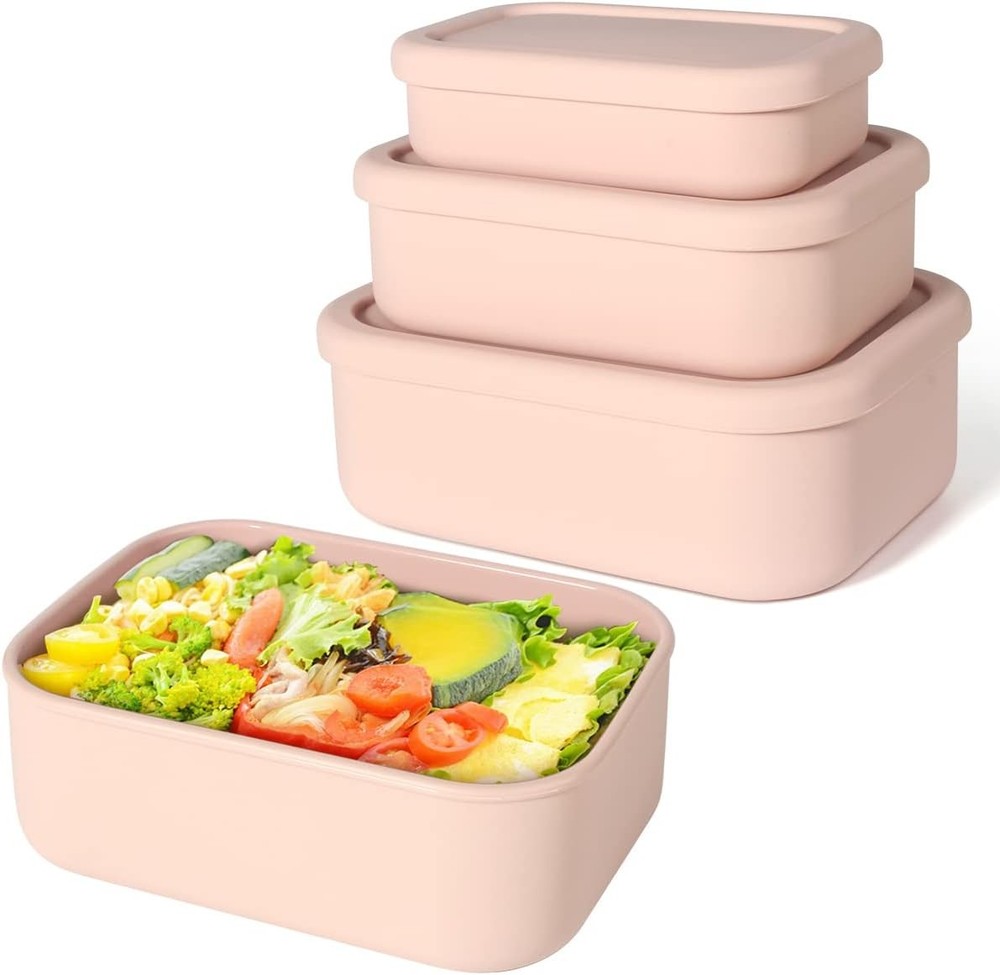 Silicone Food Storage Containers Set of 3 Rectangular BPA-Free Silicone Lunch