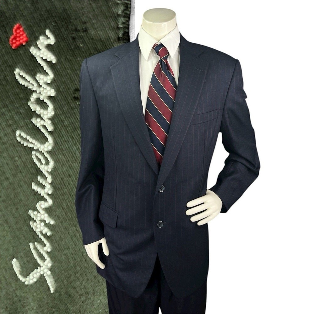 Samuelsohn Holland Sherry Savile Row Red Pinstripe Bespoke Men Suit 44L 36x31