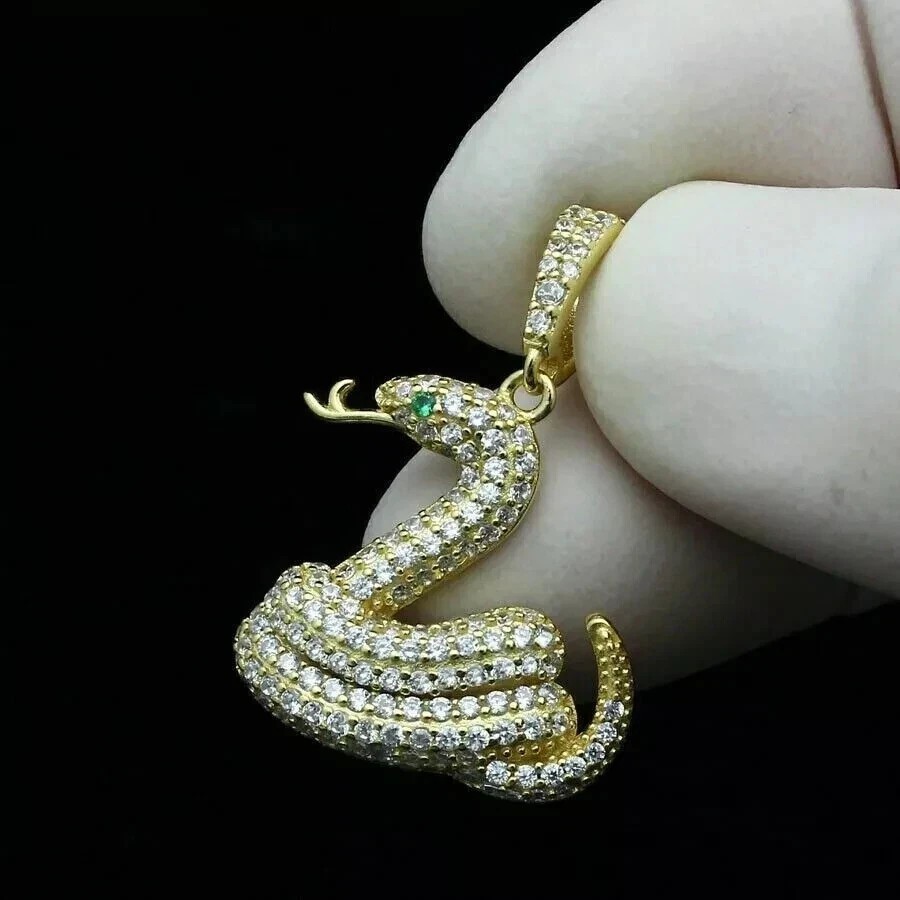 Flash Sale! Snake Shape Pendant 14K Yellow Gold Natural Diamond Unisex Necklace-image