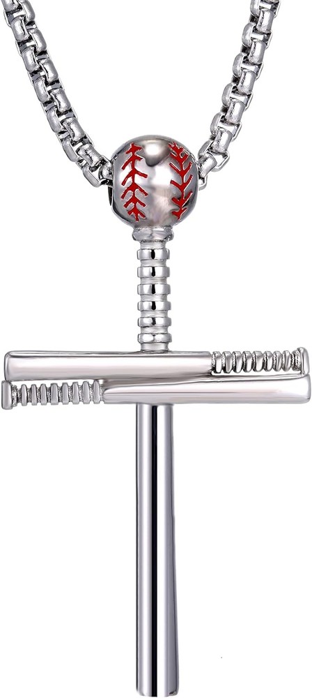 Cross Necklace Men Sports Stainless Steel Baseball Cross Necklaces Boys Gift