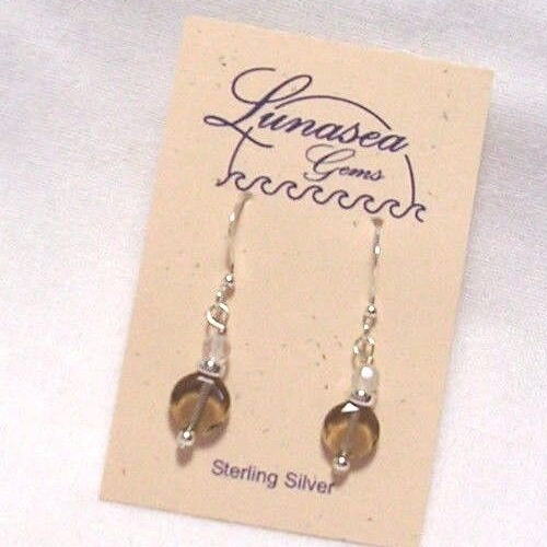 LUNASEA TREASURES SMOKY QUARTZ GEMSTONE FACETED COIN STERLING SILVER EARRINGS