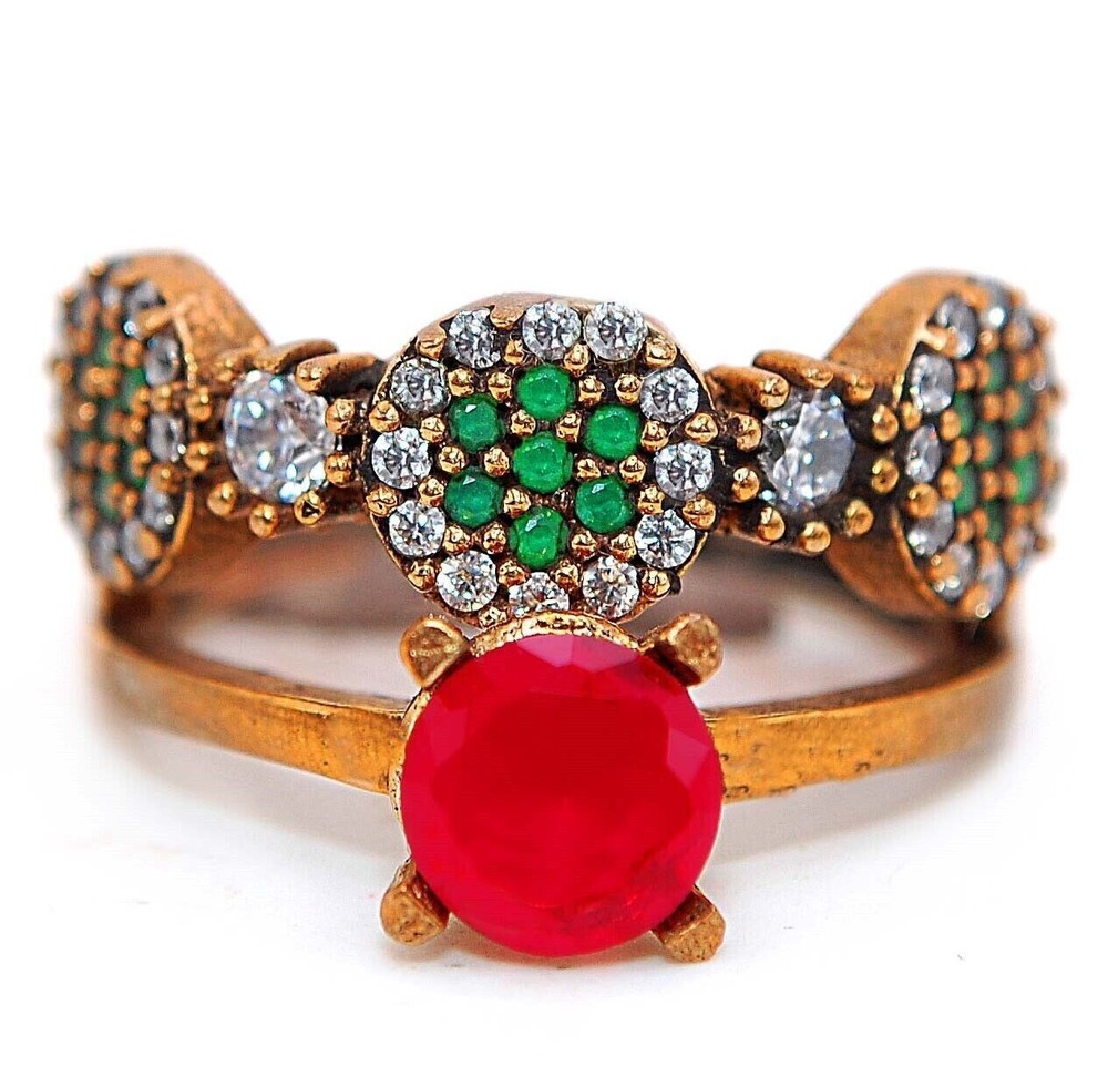 Exquisite Ottoman Empire Style 3CT Treated Ruby 925 Sterling Silver Ring Size 8 HB2-8