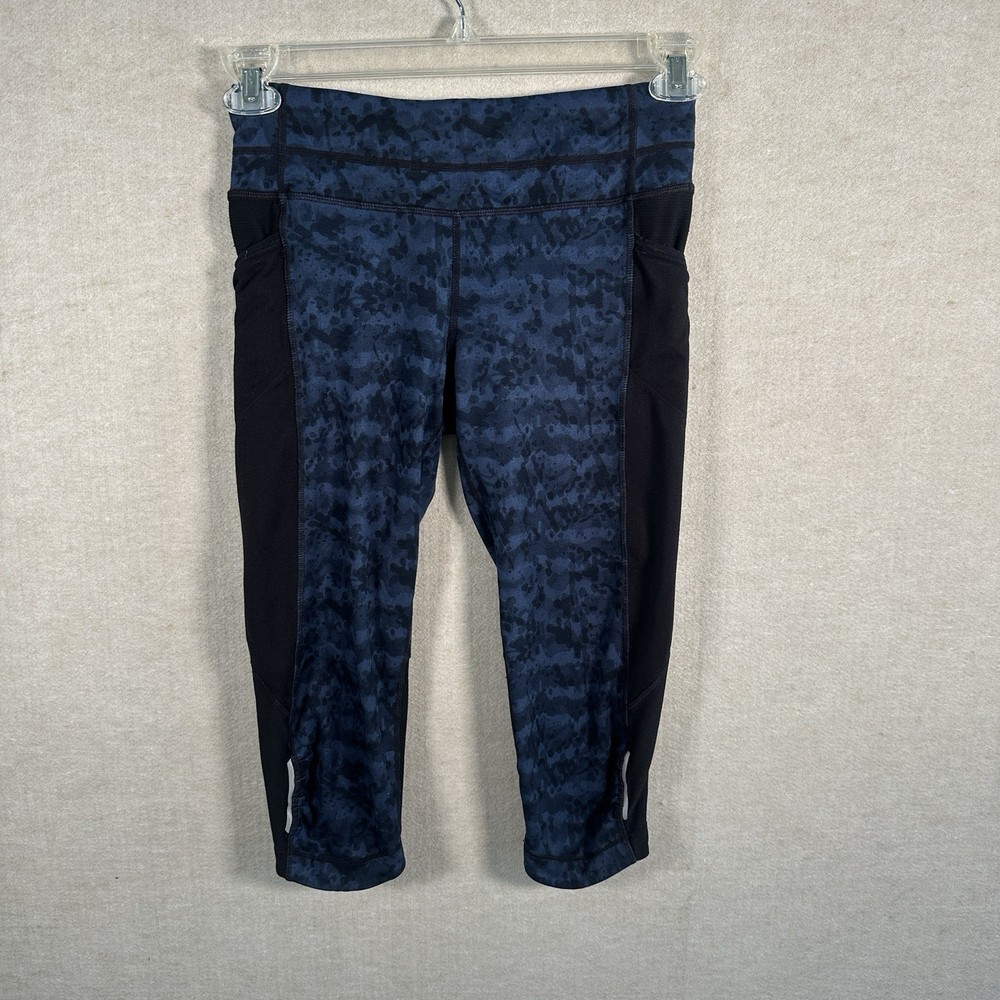 Athleta Womens XS Cropped Straight Leg Elastic Waist Blue Multi Color Leggings