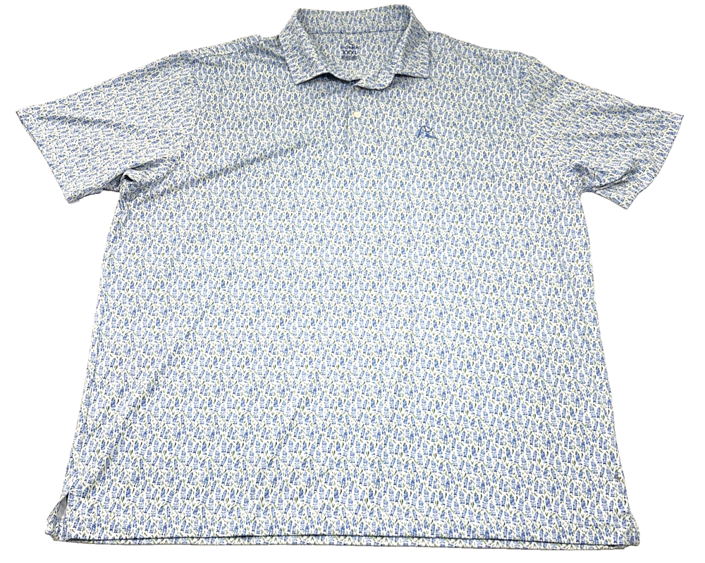 Rhoback Polo Shirt Mens 3XL Blue Floral Performance Golf Stretch EUC AthleticFit