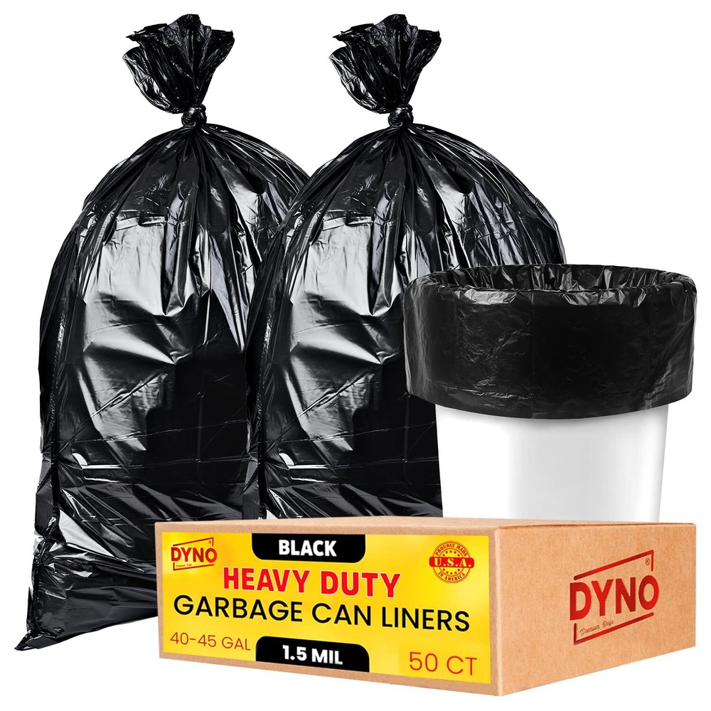 40-45 Gallon Heavy Duty Trash Bags, 1.5 Mil Black, 50 Count, Individually Fol...