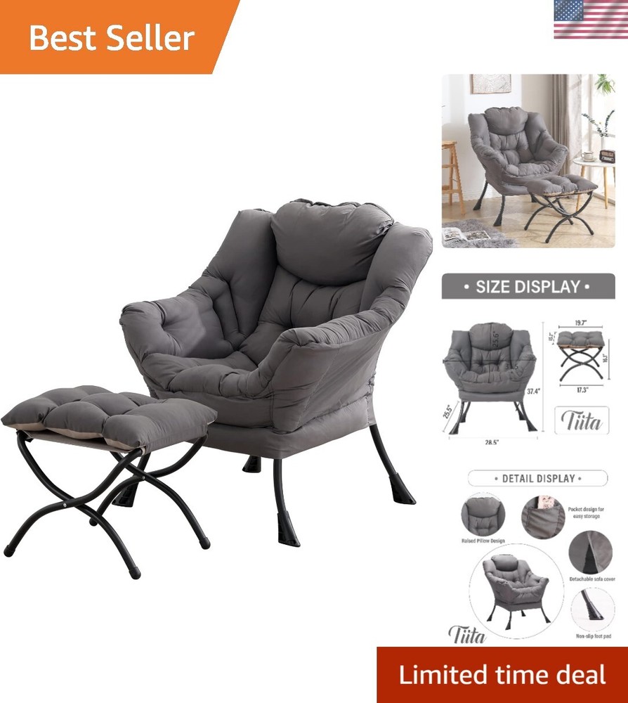 Modern Large Lazy Lounge Chair with Ottoman - Plush Accent Armchair for Relaxation