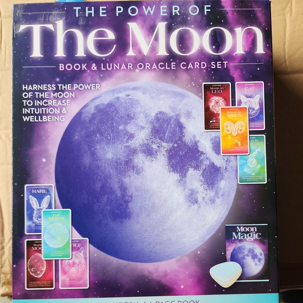 Moon Power Book & Lunar Oracle Cards with Moonstone Crystal NIB