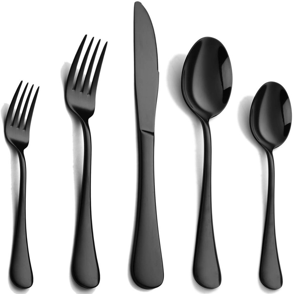 Black Silverware Set 20-Piece Stainless Steel Flatware for 4 Cutlery Utensils