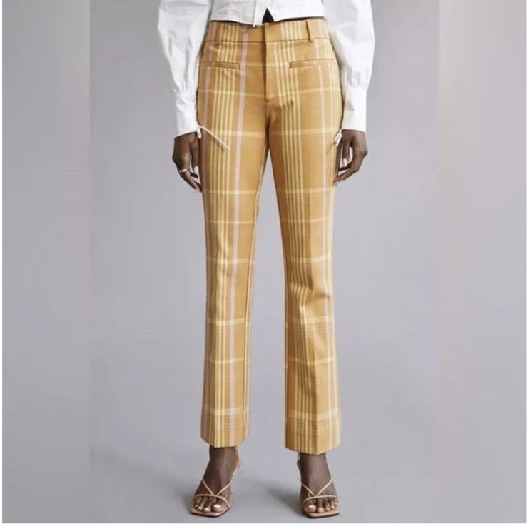 Anthropologie Mustard Yellow Plaid Pants Cropped Womens 10 Teacher Office Casual