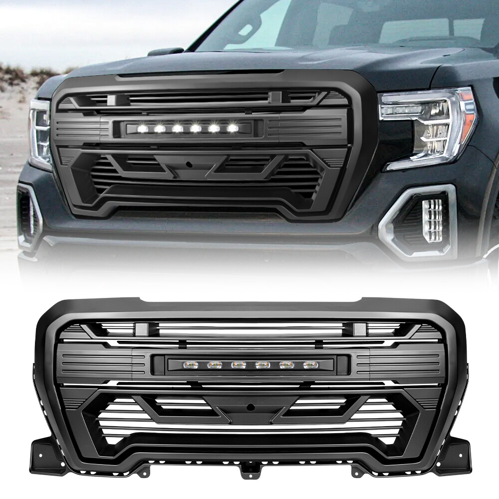 Front Armor Style Grille Bumper Grill w/Off-Road Light For 19-21 GMC Sierra 1500