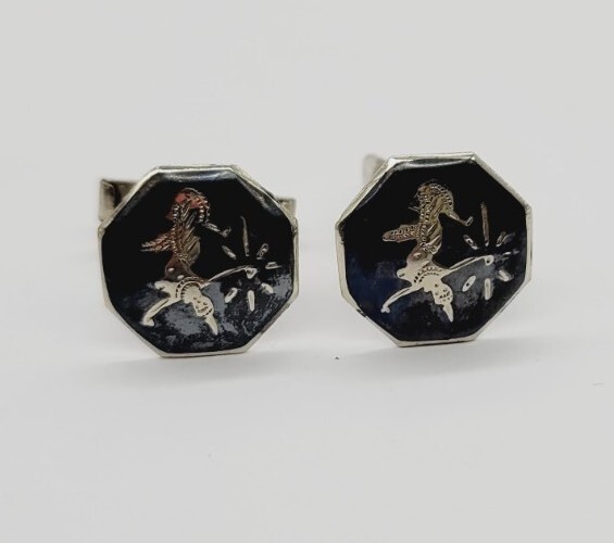 Vintage Siam Sterling Silver Thai Dancer Cufflinks Octagon Men's Jewelry