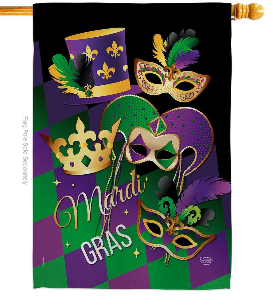 Mardi Gras House Flag for Spring Masquerade Celebration Holiday Decor