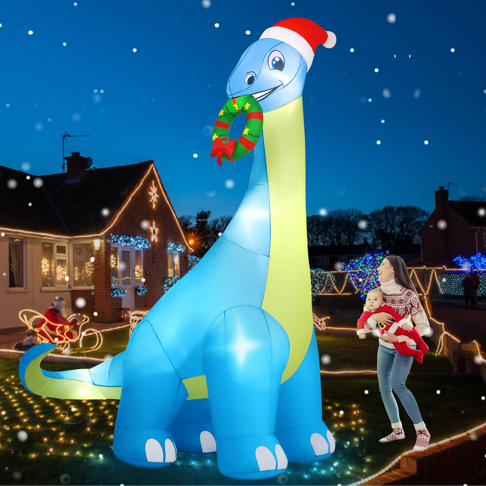 13FT Christmas Inflatables GIANT Dinosaur 2025 NEW LED Outdoor Decoration