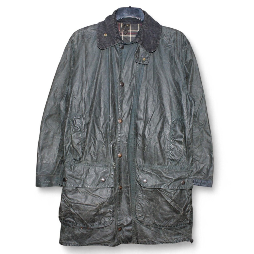 Barbour Border A205 Olive Wax Jacket Mens Medium Tartan Lined 1986 Classic