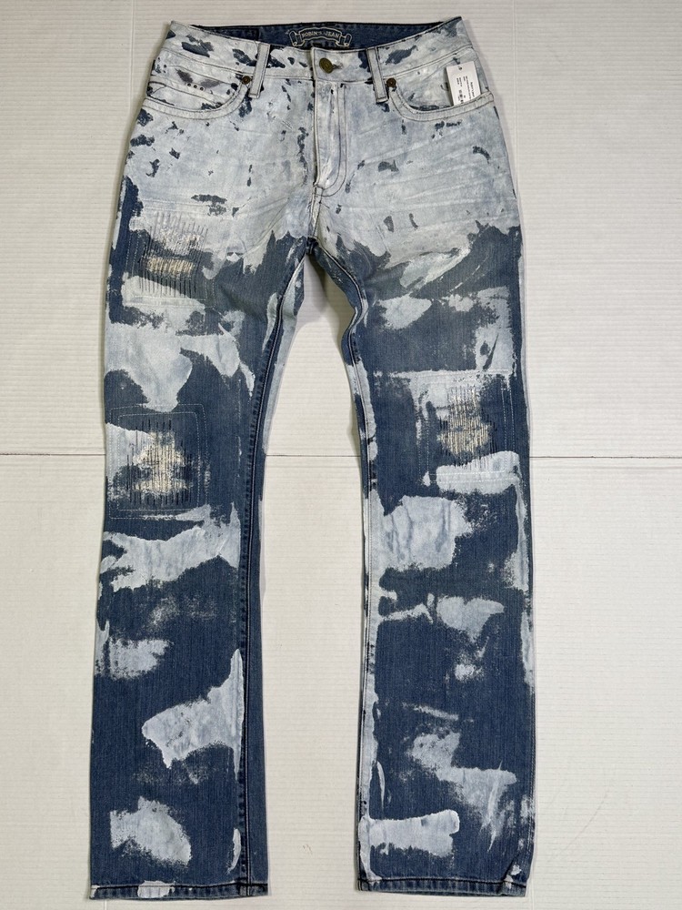 New Men’s Robin’s Jean SZ 30 Style #SB5140IND MARLON Coated Camo Wash Blue/White