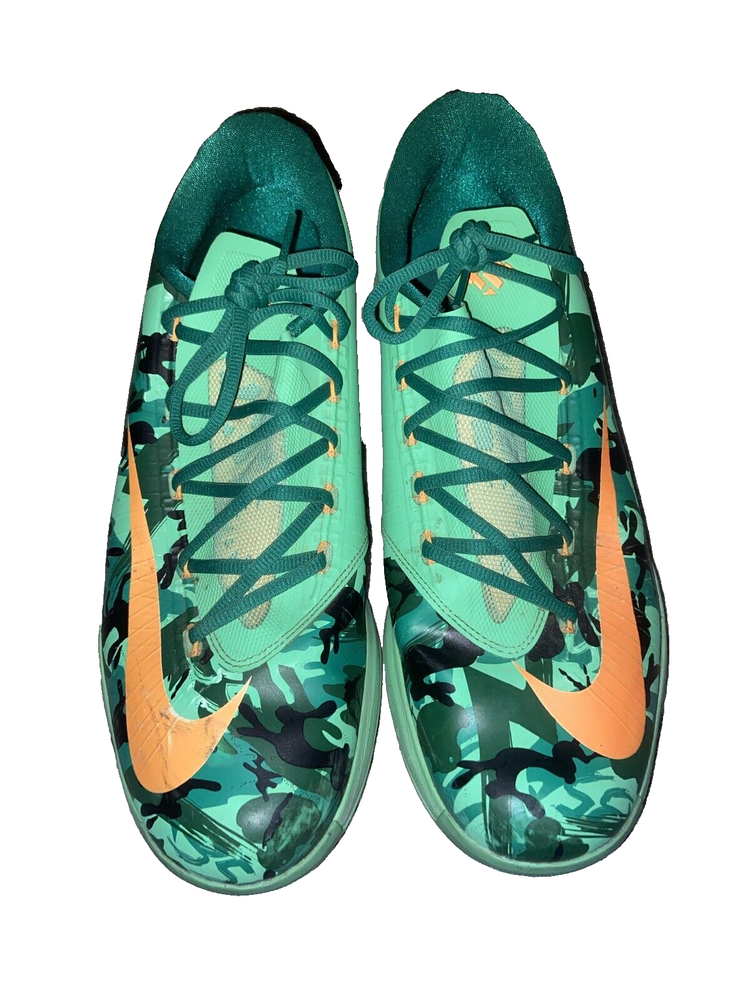 Nike KD 6 Easter Shoe Mens 14 Kevin Durant Green Camo 599424-303 Orange Logo