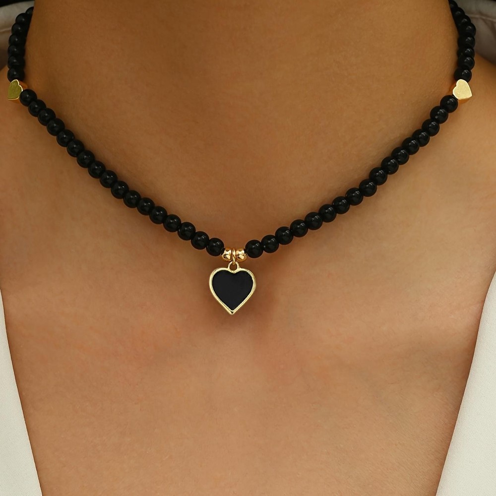 Boho Heart Necklace, Handmade Beaded, Women’s Vacation Jewelry, Decorative Gift