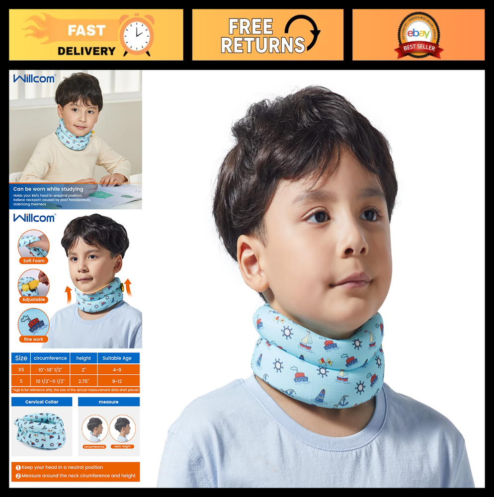 Kids Soft Neck Posture Corrector Brace - Cervical Collar for Spine Alignment, Hu
