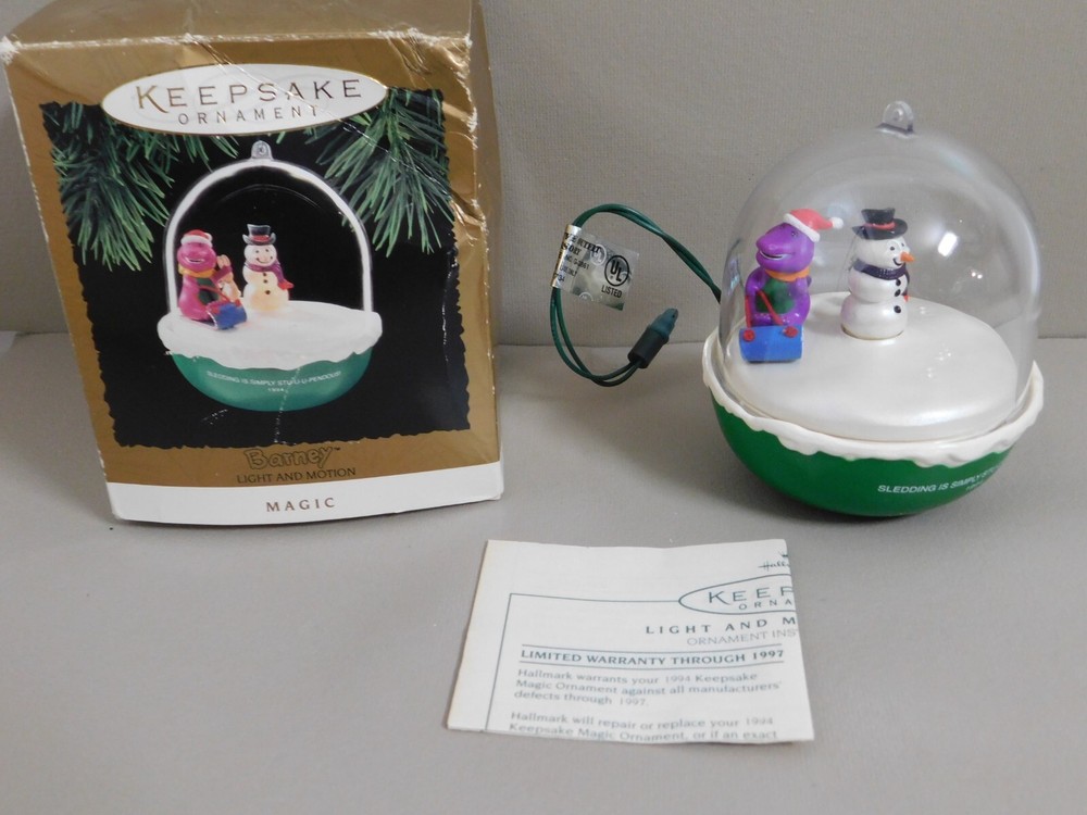 Hallmark Keepsake Christmas Ornament 1994 BARNEY & Snowman Magic Light & Motion
