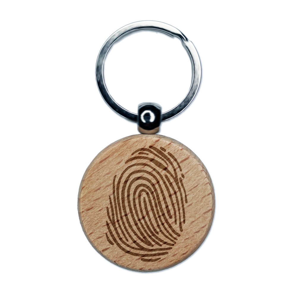 Thumb Print Thumbprint Engraved Wood Round Keychain Tag Charm