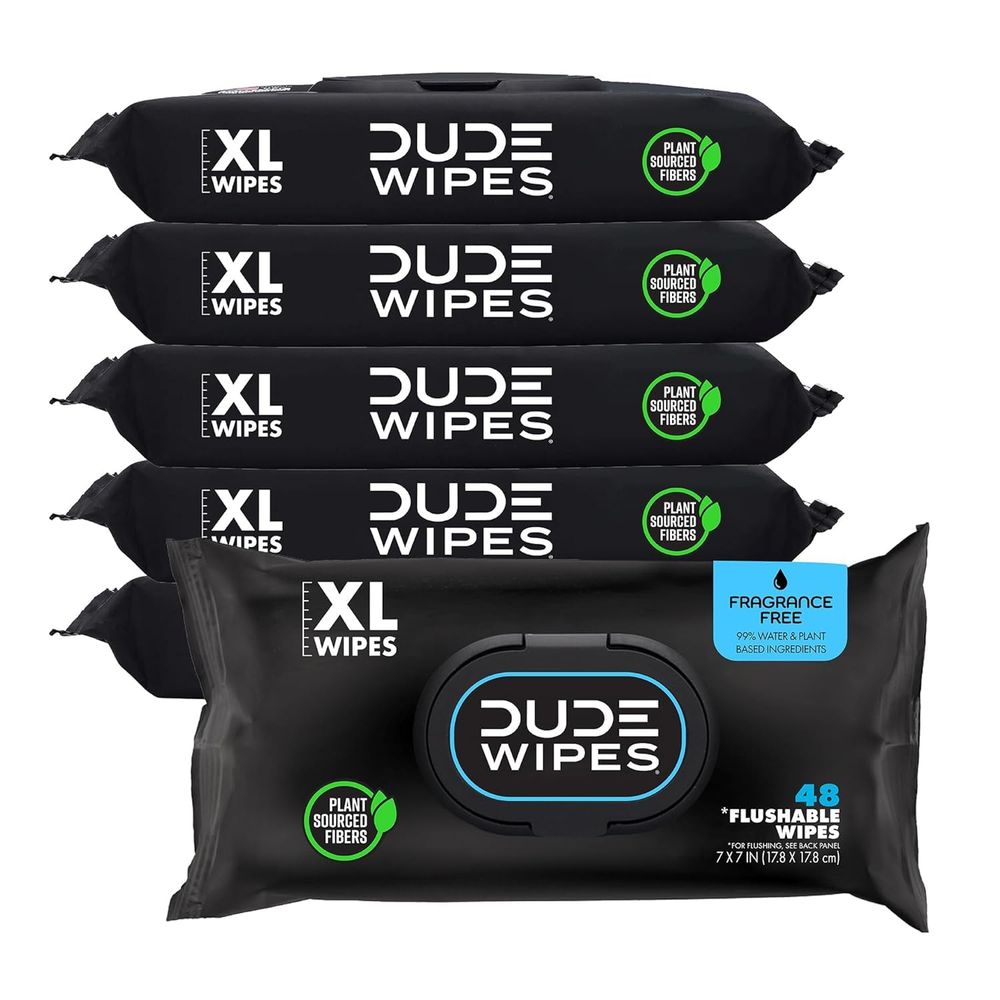 Wipes - Flushable Wipes - 6 Pack, 288 Wipes - Unscented Extra-Large Adult Wet Wi