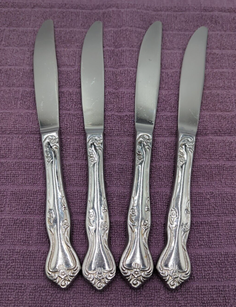 Vintage Oneida Azalea Set of 4 Stainless Steel Dinner Knives for Flatware Replacement