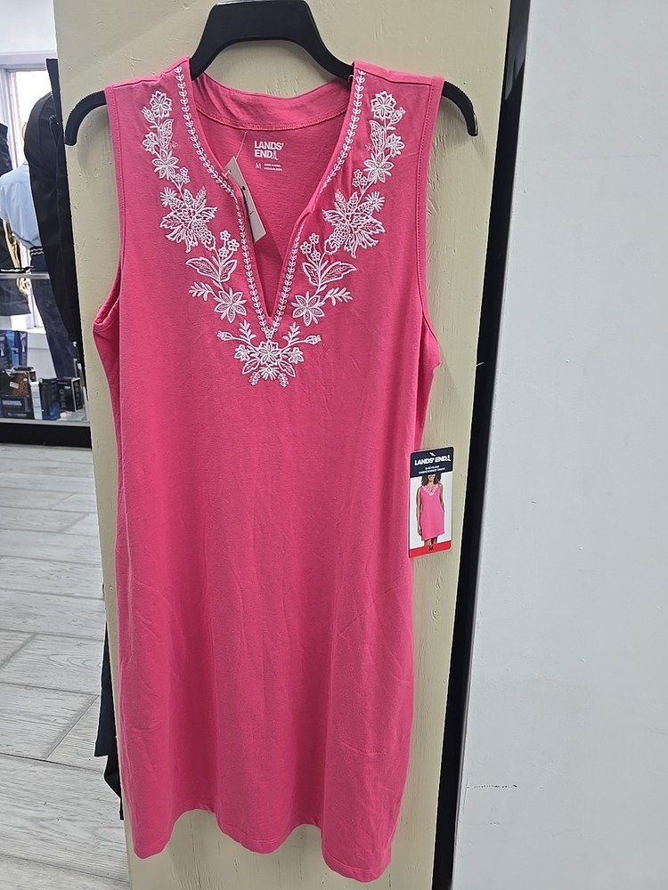 pink embroidered sleeveless swim cover-up dress from Lands' End.