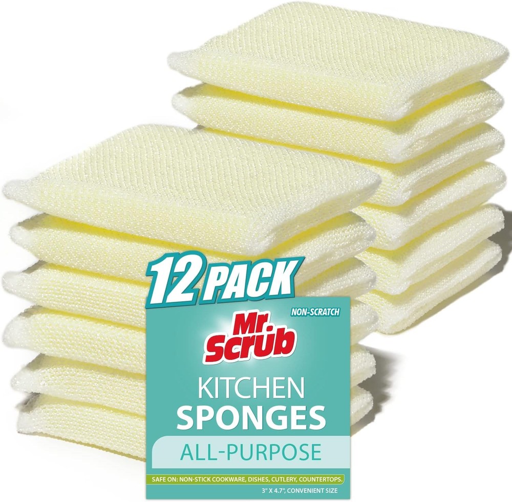 12-Pack Yellow Non-Scratch All-Purpose Cleaning Sponges for Washing