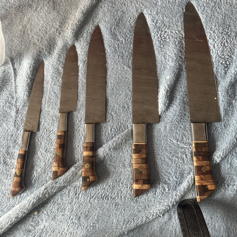 handcrafted 5 peice knife set W/ Leather Carry Case