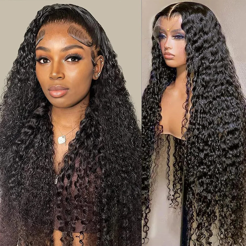 Deep Wave Glueless HD Lace Front Wig Brazilian Human Hair with Transparent Lace