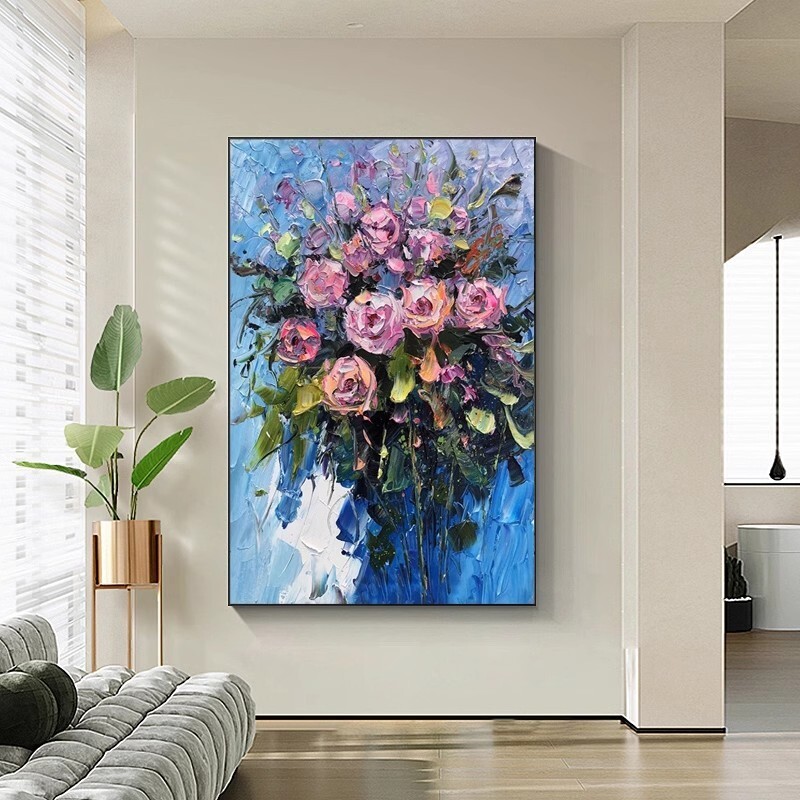 Modern Pure hand-drawn texture abstract flower Rose Wall decor painting 36in