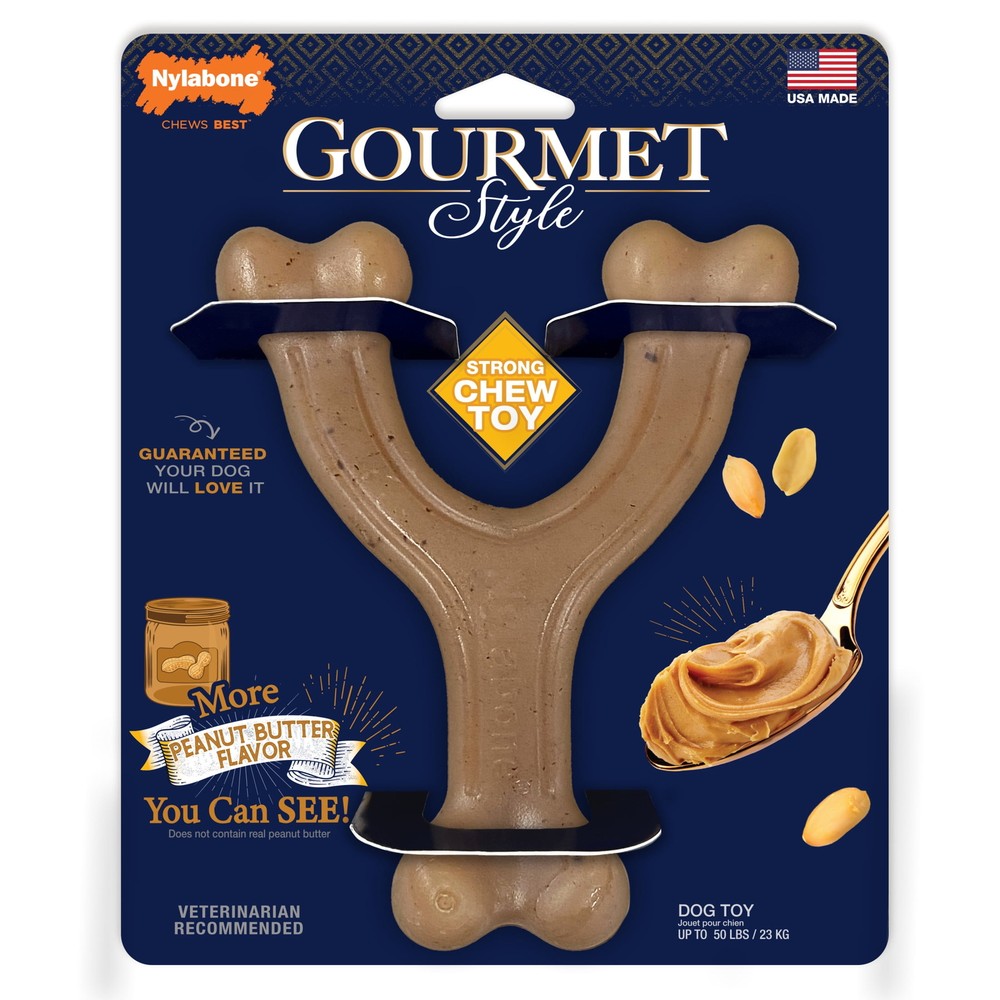 Nylabone Gourmet Style Nylon Strong Wishbone Dog Chew Toy Peanut Butter Large