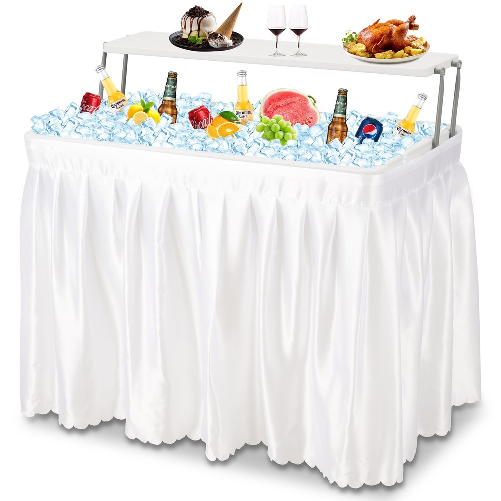 Outdoor Folding Ice Cooler Table with Drain Shelf and Matching Skirt  