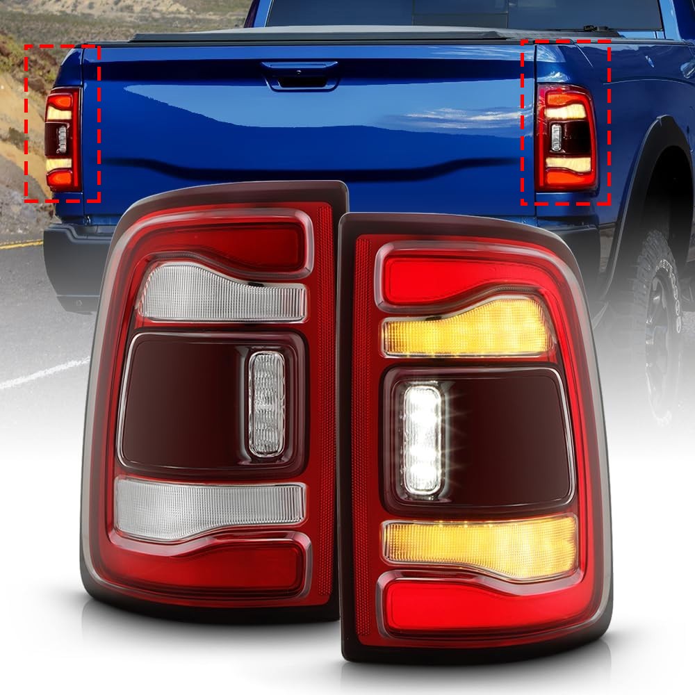 Pair LED Tail Lights w/ Blind Spot For 2019-2024 Dodge RAM 2500 3500 Black Bezel