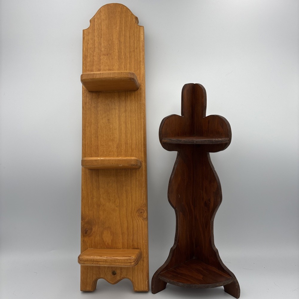 Vintage  2  Small Wood Shelves. 1 Hanging 1 Standing Corner Knick knack Display
