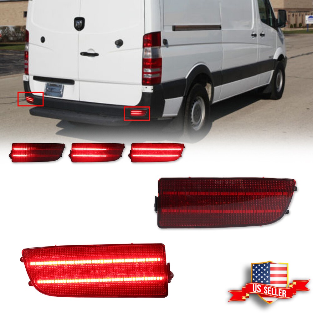 2X Red LED Rear Bumper Reflector Tail Signal Lights For 07-18 Benz Sprinter W90