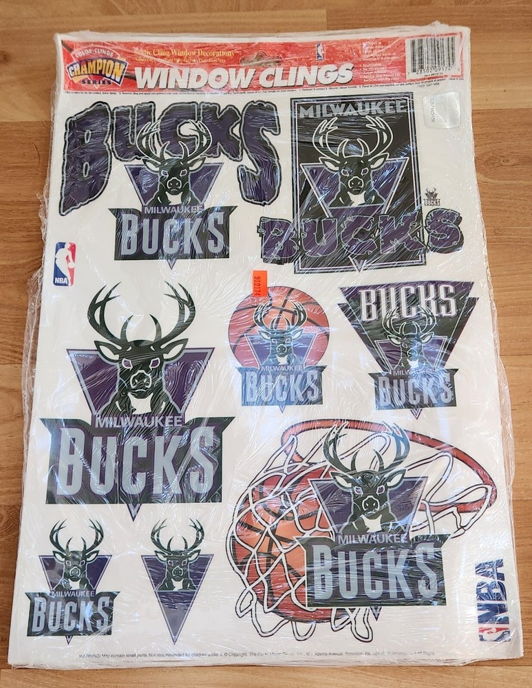 Milwaukee Bucks Reusable Static Window Clings VTG 1997 NBA 12 SHEETS! 90+ clings