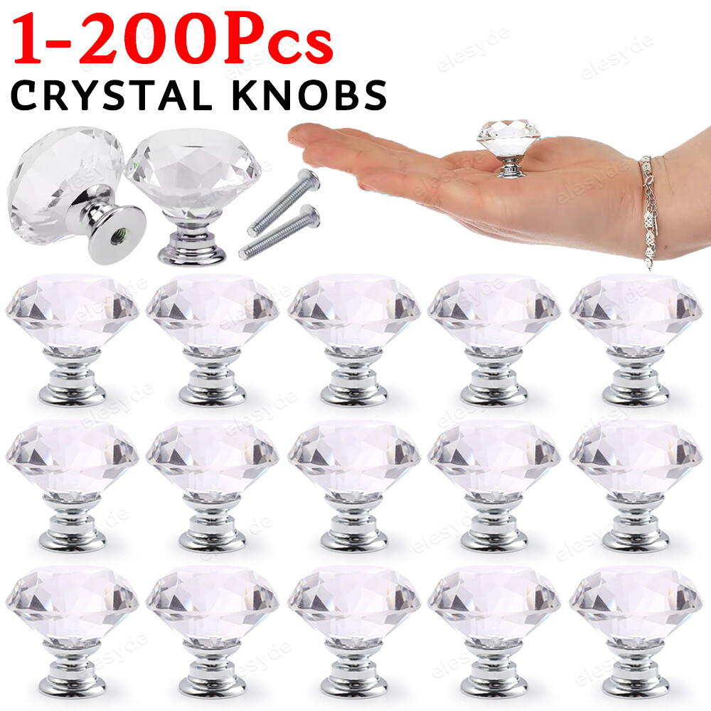 Diamond Shape Crystal Glass Cabinet Knobs Drawer Kitchen Dresser Handle Pull Lot