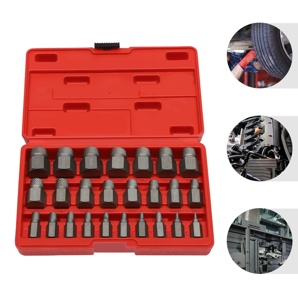 25-PC Stripped Bolt Extractor Set Impact Socket Damaged Bolt Remover Easy Out