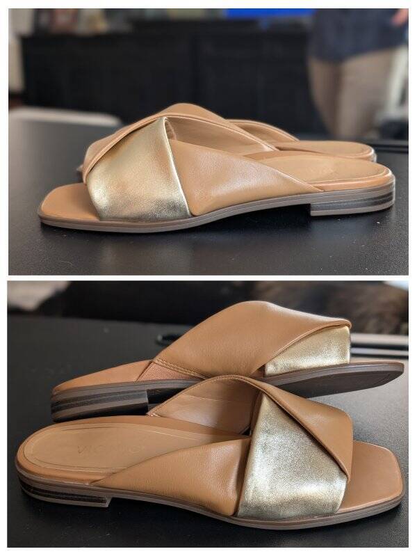 Vionic Miramar Beige Gold Slide Sandals Size 9 5 Comfort Arch Support $140