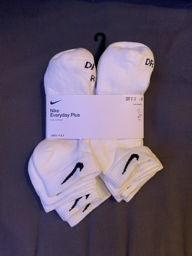 Nike Everyday Plus Low Cut Socks 6-Pack White SX7042-100 Mens Size Large 8-12