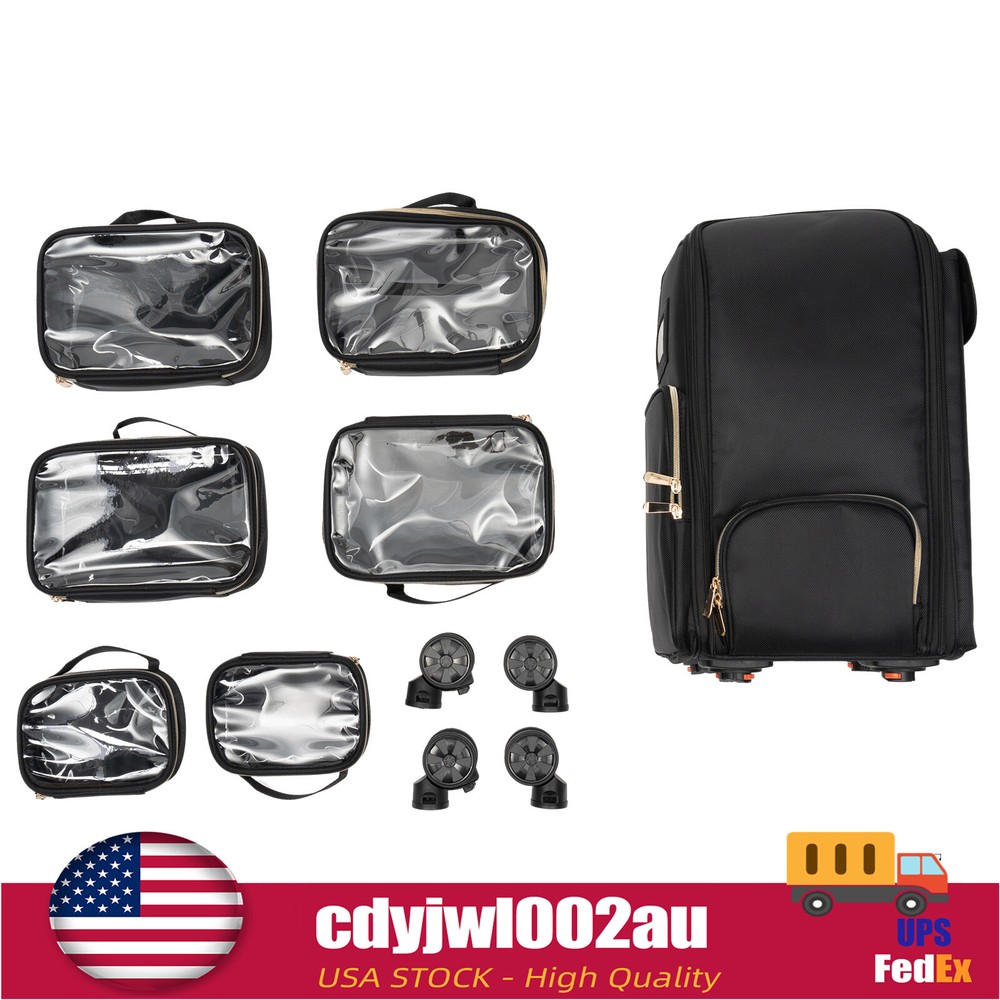 Professional Rolling Makeup Train Case with Cosmetic Storage Organizer