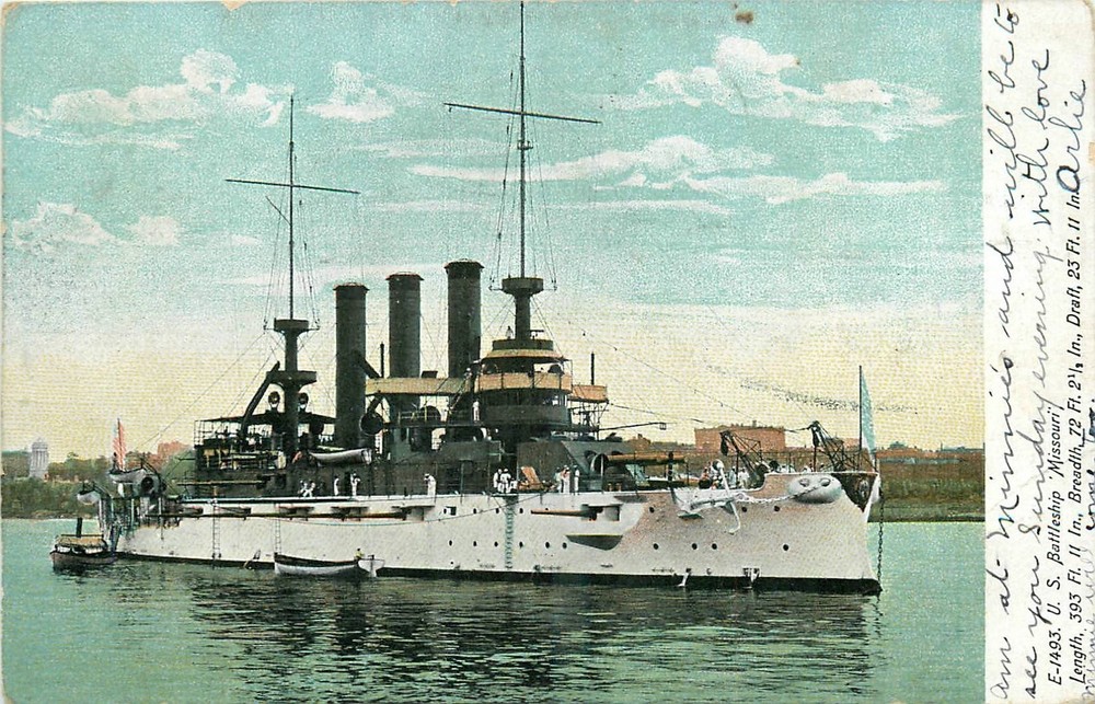 1908 Battleship Missouri Navy military undivided Postcard 26-1623