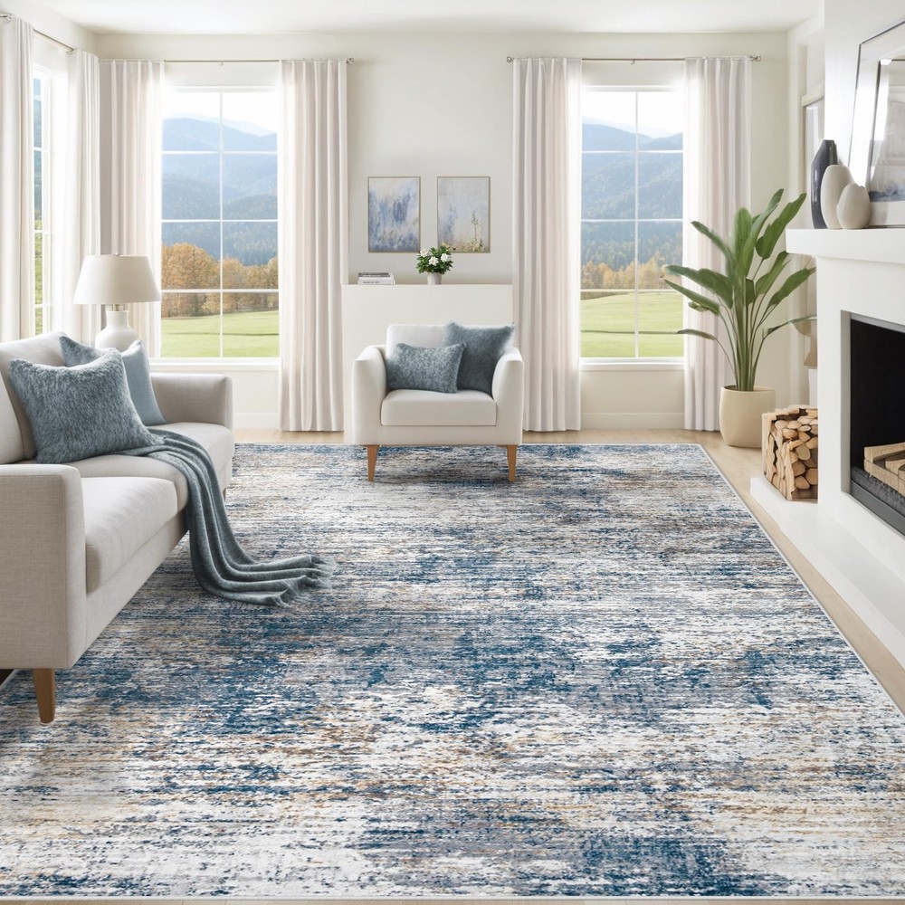 8x10 Area Rugs for Living Room, Washable Modern Abstract Large Area Rug Neutr...