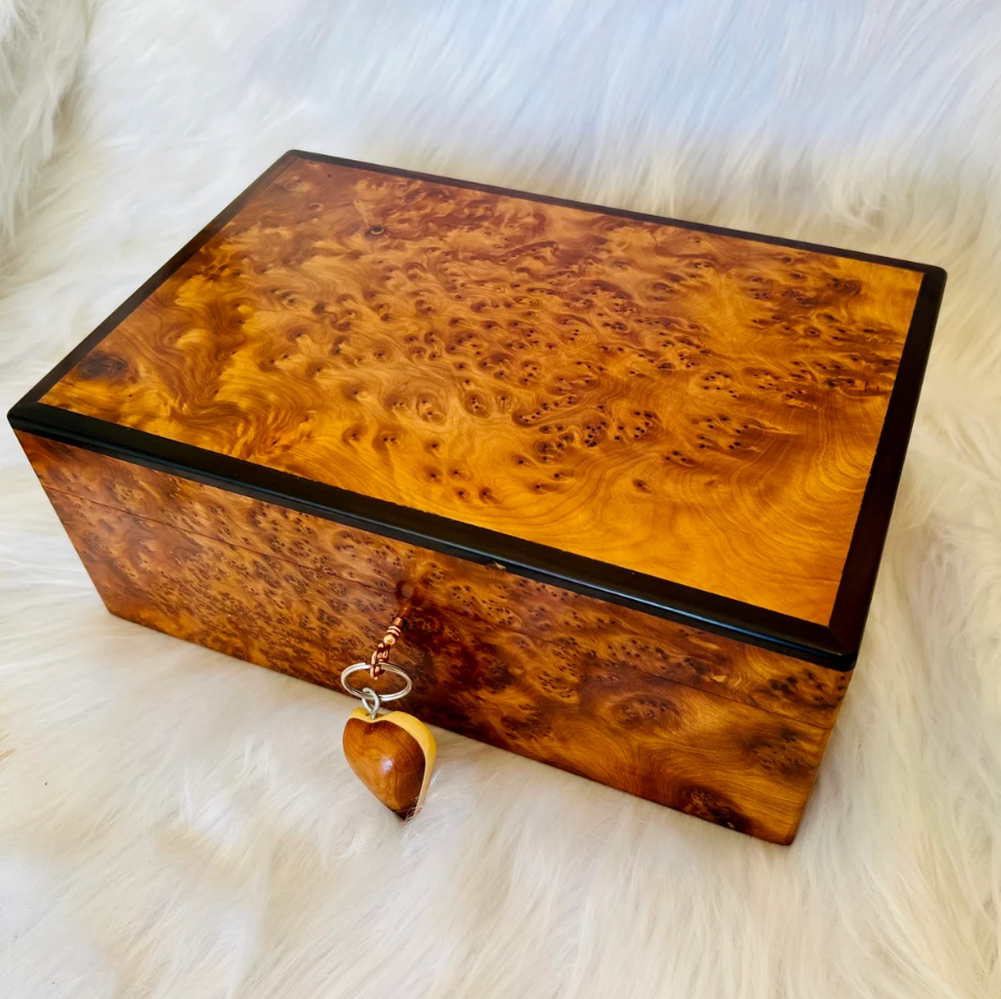 Moroccan Jewelry Box lockable thuya wooden burl Box organizer with key