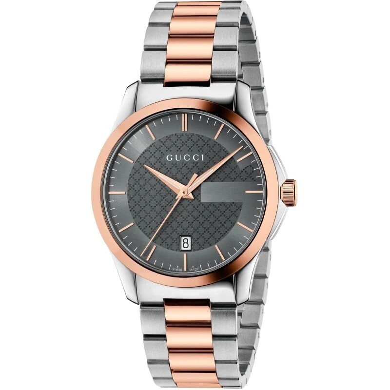 Gucci G-Timeless Mens Two Tone Gray Dial Watch YA126446 $1170 MSRP